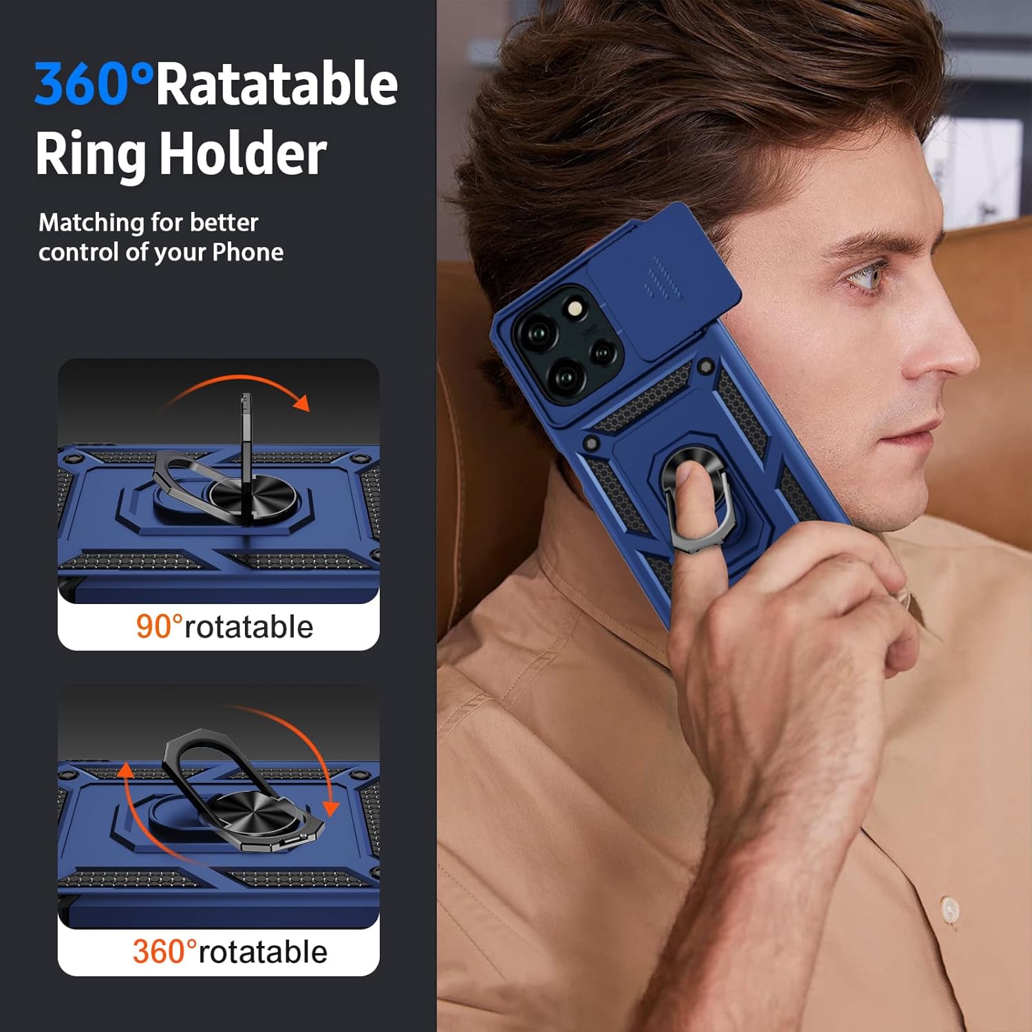 for Moto G Power 2025 Case with Camera Lens Cover, HD Screen Protector, 10 FT Military Grade Drop Protection, Magnetic Ring Holder Kickstand Phone Case for Motorola Moto G Power 2025, Navy Blue - Image 7