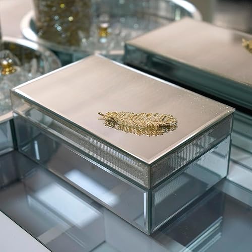 Miniatura 8 de Caja de joyería de madera de cristal espejo, Organizador de lujo titular antiguo impresionante cajón, Caja grande con terciopelo interior, Regalos