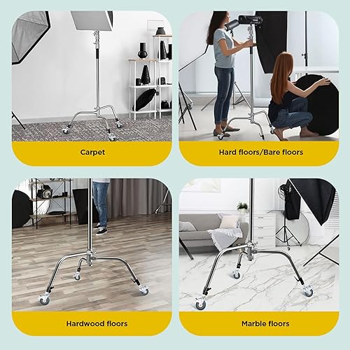 Miniatura 7 de Juego de 3 ruedas giratorias profesionales, 2.953 in de diámetro, construcción de metal duradero y base de goma, solo compatible con soporte C para