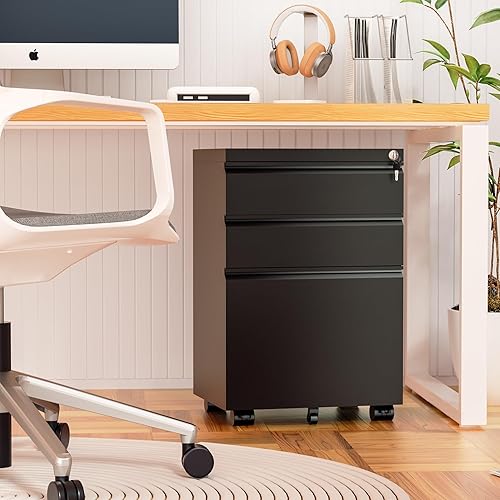 Miniatura 22 de Bonusall Archivador vertical con cerradura de 3 cajones de bloqueo vertical, archivador de oficina de metal, organizador horizontal con estante 10