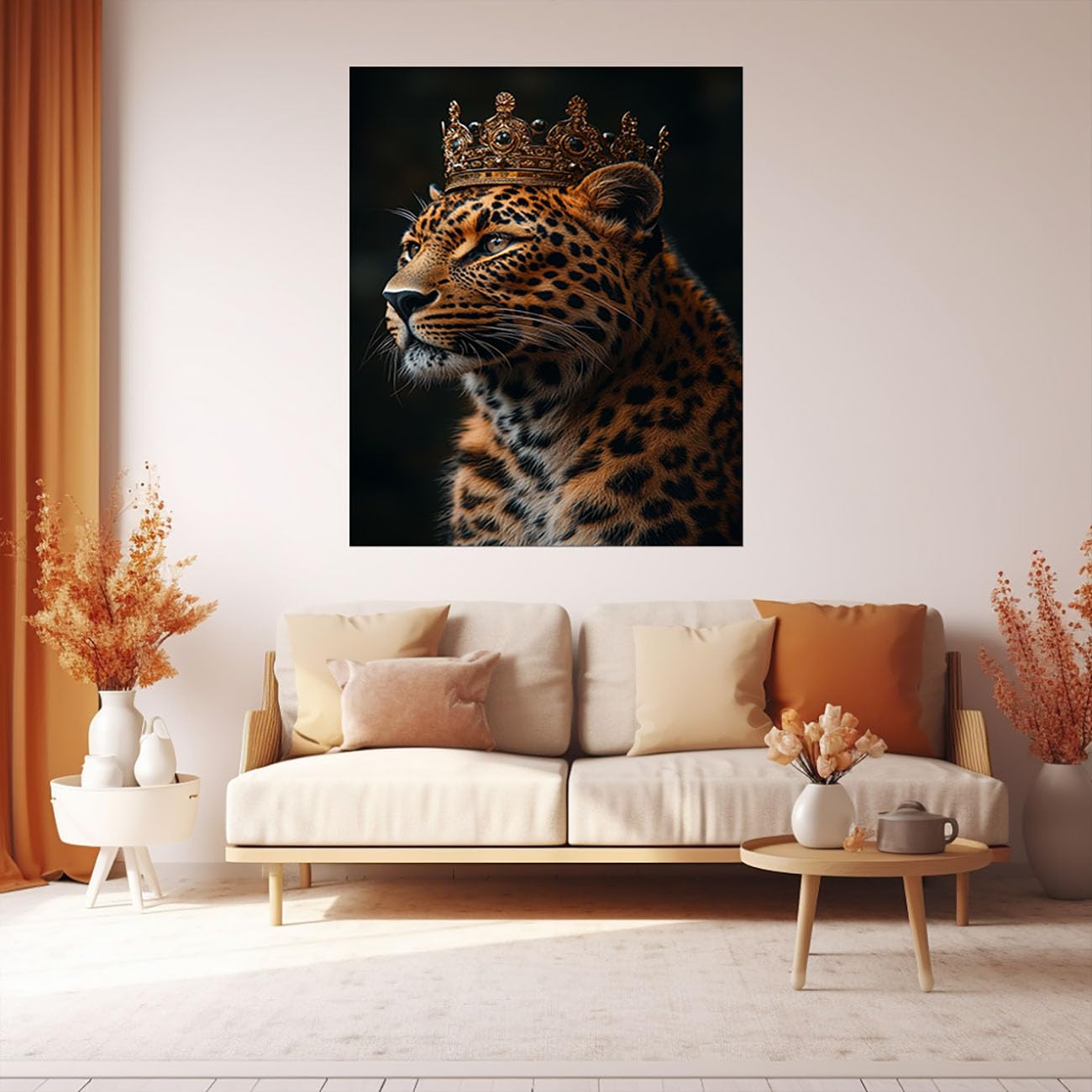 TODOAA Animal abstracto Arte de la pared cuadros, Leopardo del Bosque Natural Pintura Estilo nórdico -Moderno Pared Arte Cartel para Sala de Estar decoración del hogar - 80x120cm Enmarcado(marrón)