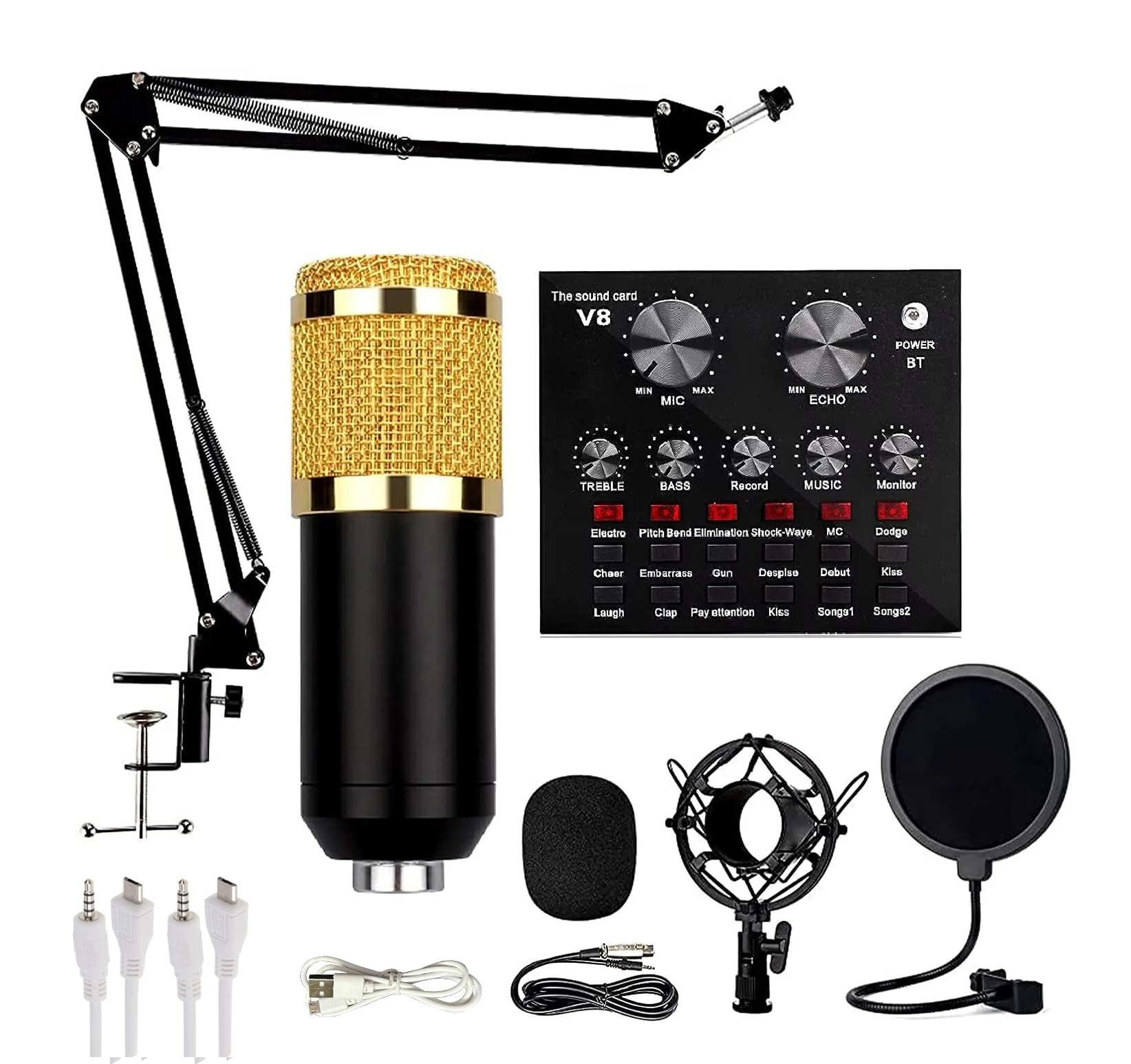 BM800 Studio Mic Kit with Sound Card Full Setup Microphone for Voice Recording YouTube Videos Interviews Podcast Singing Microphones (Black, Metal Body, Condenser Mic)-image-31