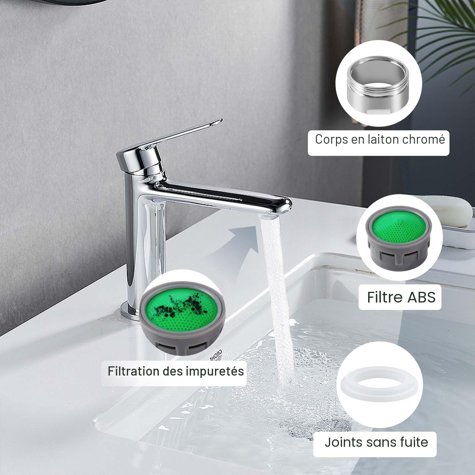 Vinabo Mousseur Robinet M24 Acier Inoxydable Aérateur Brise Jet Cuisine Salle de Bain Argent