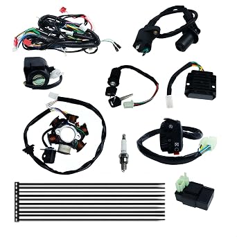 Complete Wiring Harness kit Electrics Wire Loom Assembly for GY6 125cc 150cc Scooter Moped 4-Stroke Engine with Ignition Switch Solenoid Relay CDI Stator Regulator