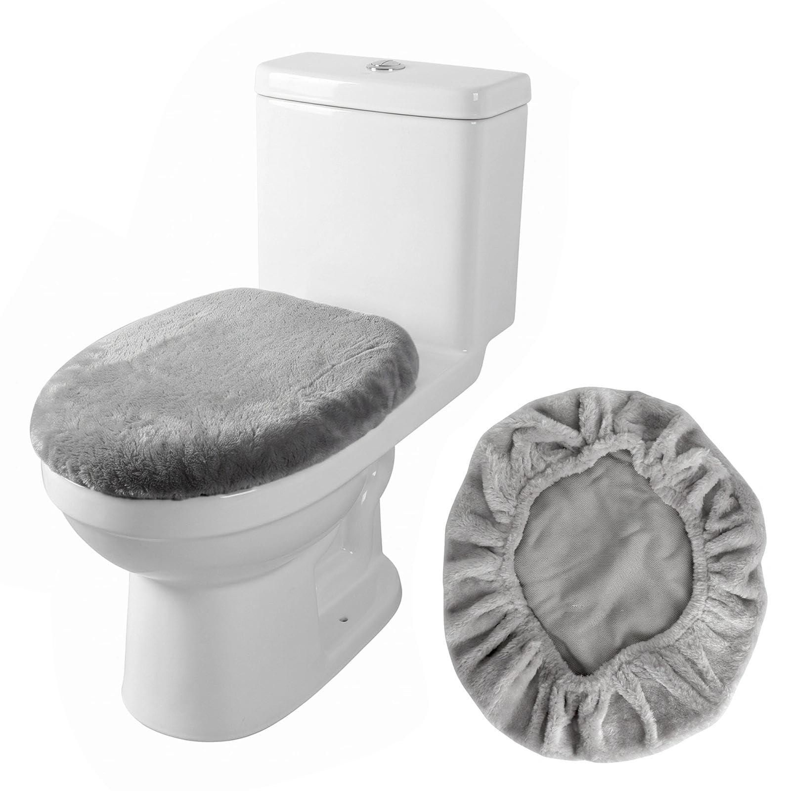 2 Stück WC Deckelbezug, Toilettendeckelbezug für D-Form Weicher Toilettendeckel Bezug aus Polyester, 43–58 cm, Hellgrauer Toilettenbezug für Bad und Gäste-WC Küche, Haushalt & Wohnen