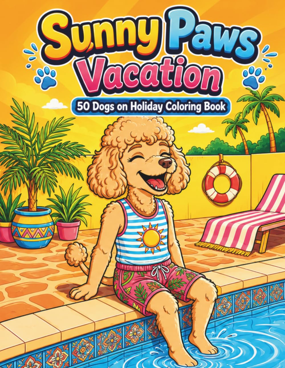Sunny Paws Vacation: 50 Dogs on Holiday Coloring Book (Paws & Pups Vacation)