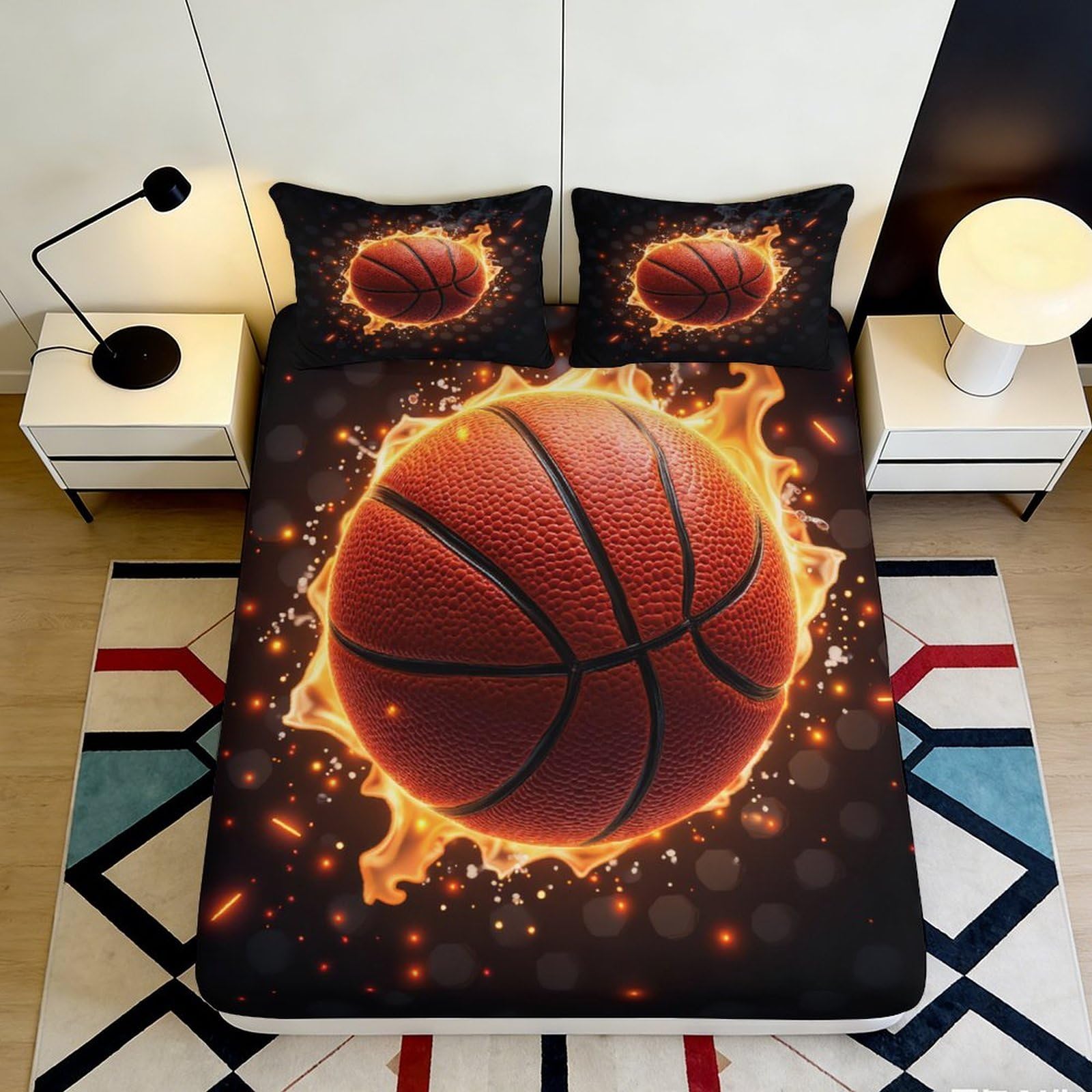 Dhbaneiok Style-6 3D Printed Flaming Basketball Fitted Sheet Microfiber Sports Bed Cover For Bedroom Dorm Mattress Protection Decor 90X200x25cm
