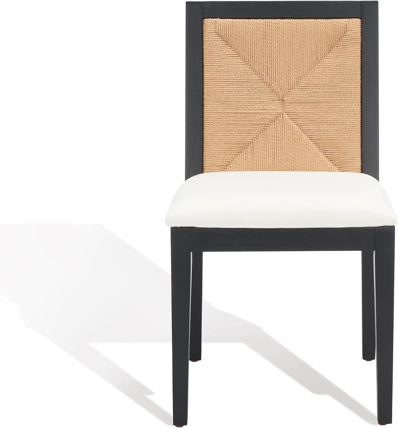 SAFAVIEH Couture Collection Emilio Black/Natural Woven Solid Wood Dining Chair Set of 2 (Fully Assembled)