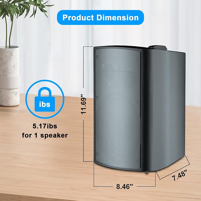 STUDIOFINIX 800W Kültéri Bluetooth Hangszóró Szett - 6,5" Vízálló Fali Hangszórók Teraszra, Kertbe, Medencéhez (4 db, Fekete)