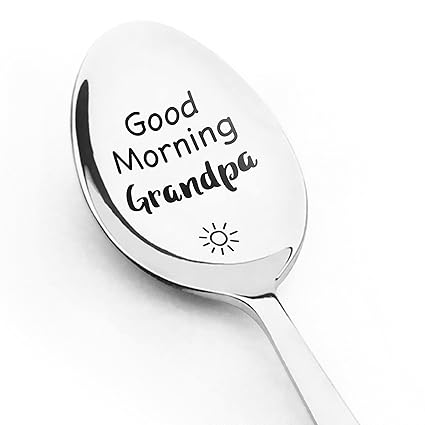 nakouhei Papa Gifts from Granddaughter Grandson, Funny Good Morning Grandpa Spoon Engraved Stainless Steel, Cute Coffee Teaspoon Gift for Men, Best Birthday Father's Day Christmas Gift