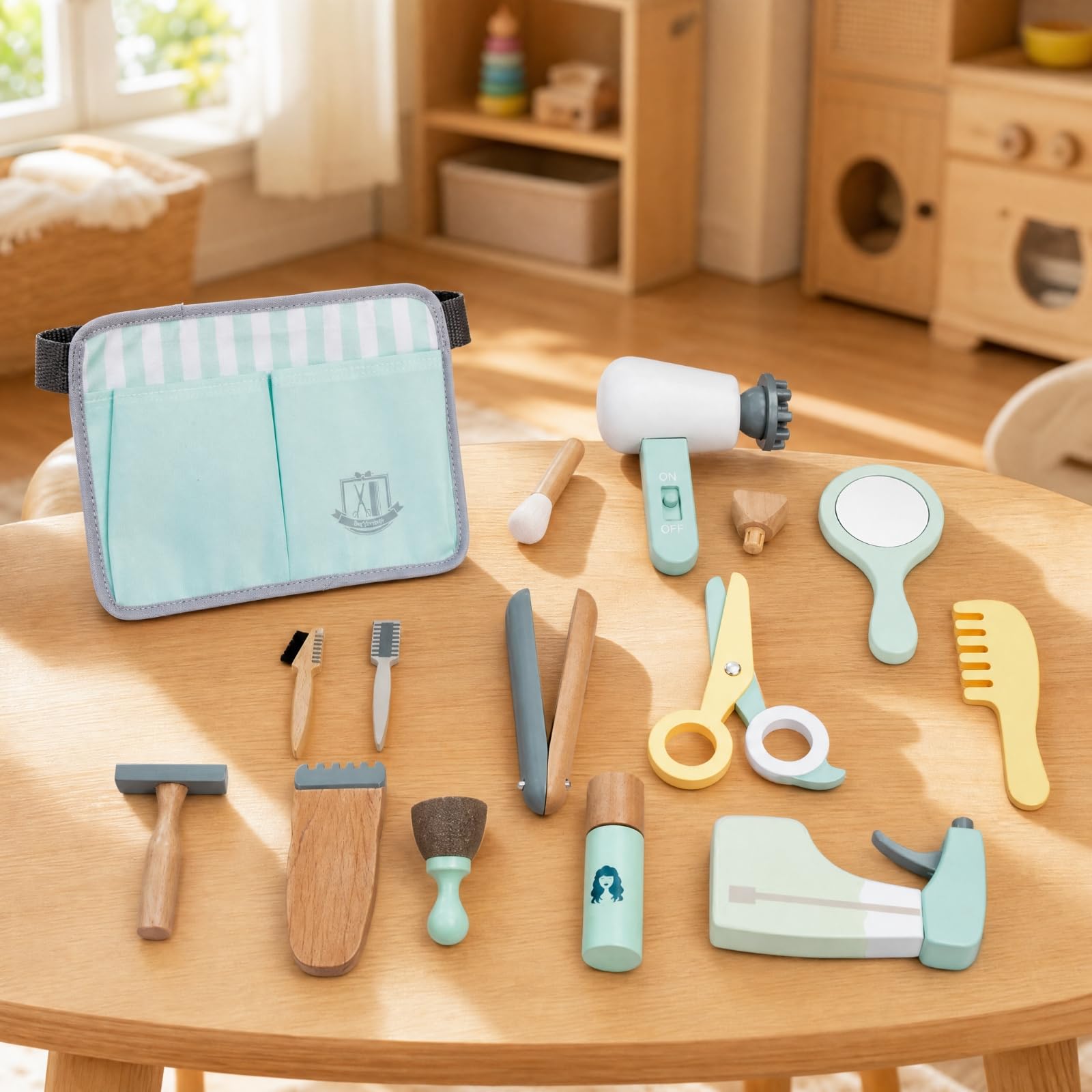 harayaa Set Accessori per Barbiere in Tessuto con Strumenti da Parrucchiere E Trucco Gioco di Simulazione con Borsa Richiudibile per La Raccolta Adatto per Bambini E attività Scolastiche