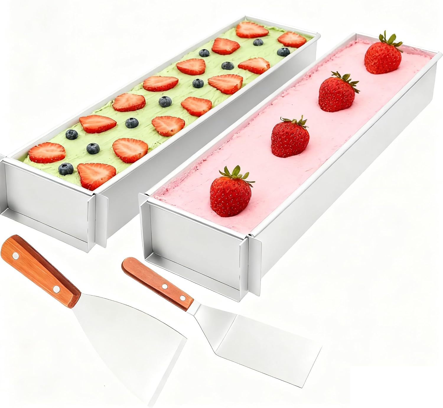 Rectangular Cake Pan Aluminum Cheesecake Pan Includes & Metal Spatula 304 Stainless Steel Removable Frame Bundt Cake Baking Molds for Tiramisu Cheesecake Mousse(Removable) (No lid)(2)