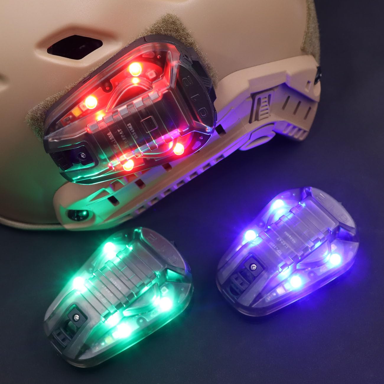 Lampe stroboscopique tactique infrarouge pour casque avec LED visible + signal lumineux blanc stroboscopique de survie (noir-rouge)