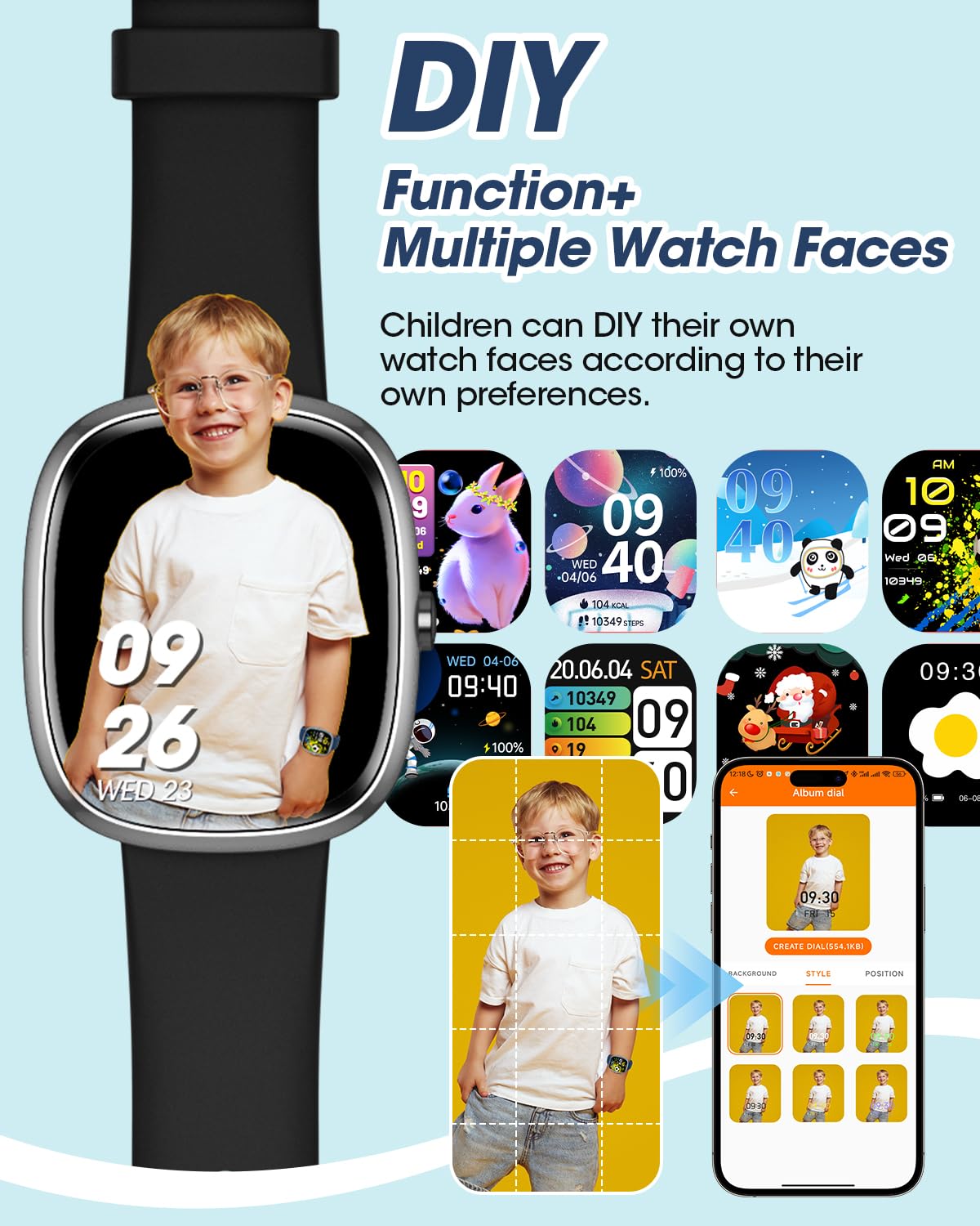 Smartwatch Bambini, Orologio Smartwatch Bambino con 20 Modalità Sportive, 19 Giochi, Frequenza Cardiaca, Monitor del Sonno, Impermeabile IP68, Regalo per Adolescenti 7 agli 11 Anni, Nero
