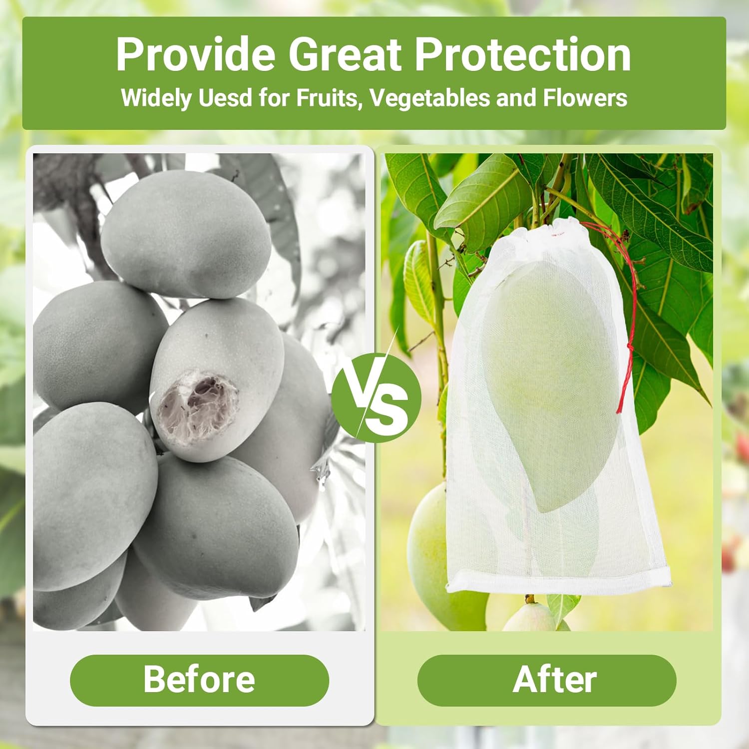 Fruit Bags for Fruit Trees, 100 PCS 6x10 Inch Fruit Protection Bags with Drawstring, Garden Netting Mesh Fruit Cover Bag for Grape, Tomato, Peach, Apple, Flower from Birds Bugs