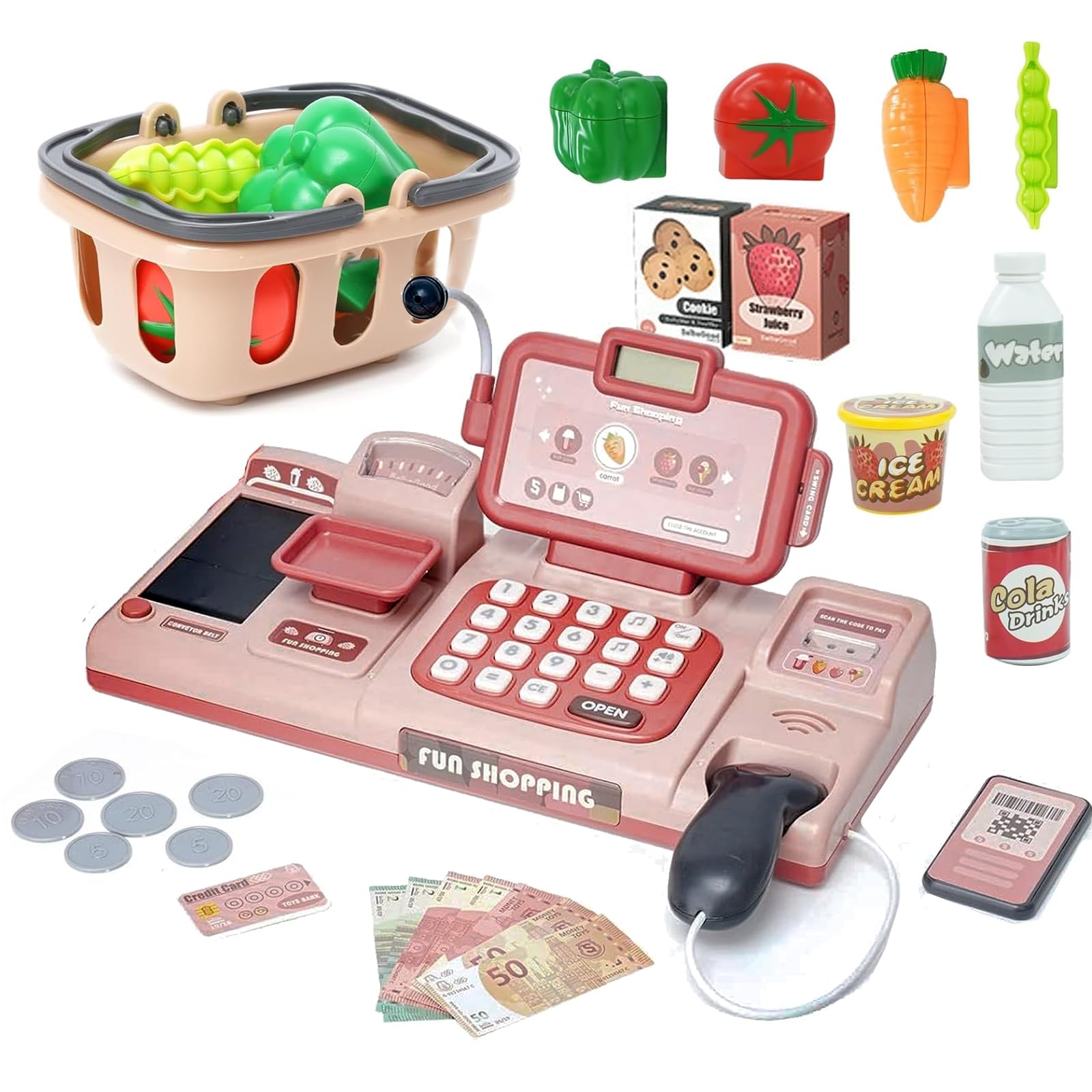 Pretend Play Calculator Cash Register Toy With Sound Microphone