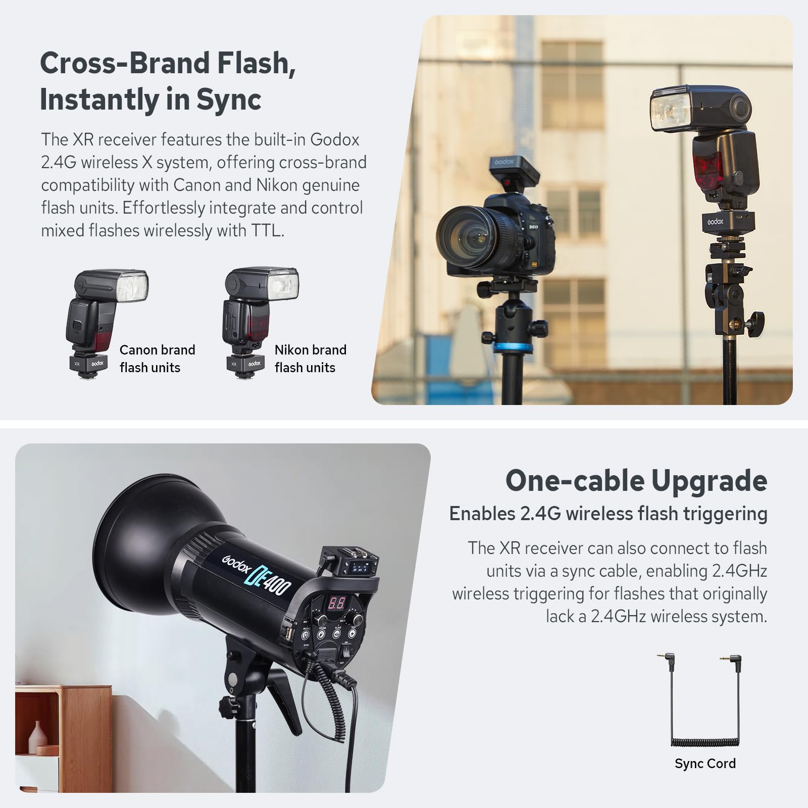 Godox XR-C XR-N TTL Récepteur de Flash sans Fil pour Canon et Nikon, Version Améliorée du Godox X1R, 2,4G HSS Sync Déclencheur à Distance, Compatible X3/X3Pro émetteur, Griffe Multi-Interface