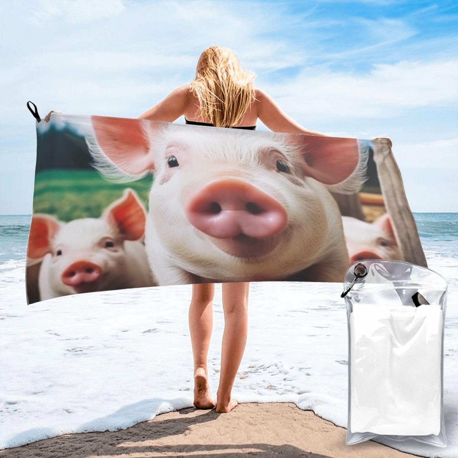 DWVTSLH Microfiber Sand Free Beach Towel 31.5"x63", Quick Dry Absorbent Travel Towel Large Camping Blanket, Smiling Bath Towels Lightweight Pool Swim Towels for Vacation Essentials