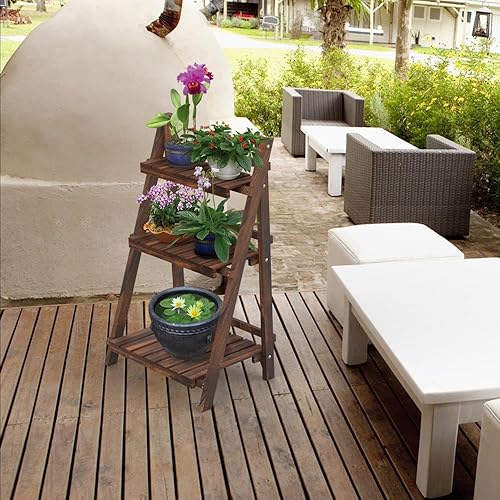 Miniatura 4 de Yaheetech Estantes de escalera plegables, estantes decorativos de pared para oficina en casa, estantes de almacenamiento para sala de estar,