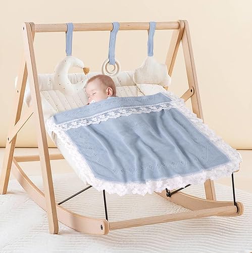 Miniatura 8 de Booulfi Mantas de bebé de punto neutro azul algodón azul manta de bebé cochecito de encaje borde ganchillo invierno cuna bebé manta nueva bebé