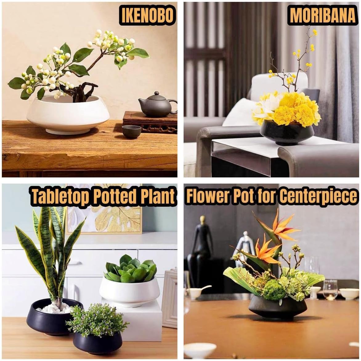 Ceramic Flower Pot Flower Arrangement Set Japanese Ikebana Floral Art Supplies Handmade Flower Bowl Decorative Flower Vase for Centerpieces (Small Black)