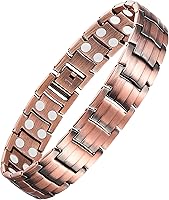 Feraco Men's Pure Copper Magnetic Bracelet with Double-Row Strong Magnets - Adjustable Therapy Jewelry for Pain Relief