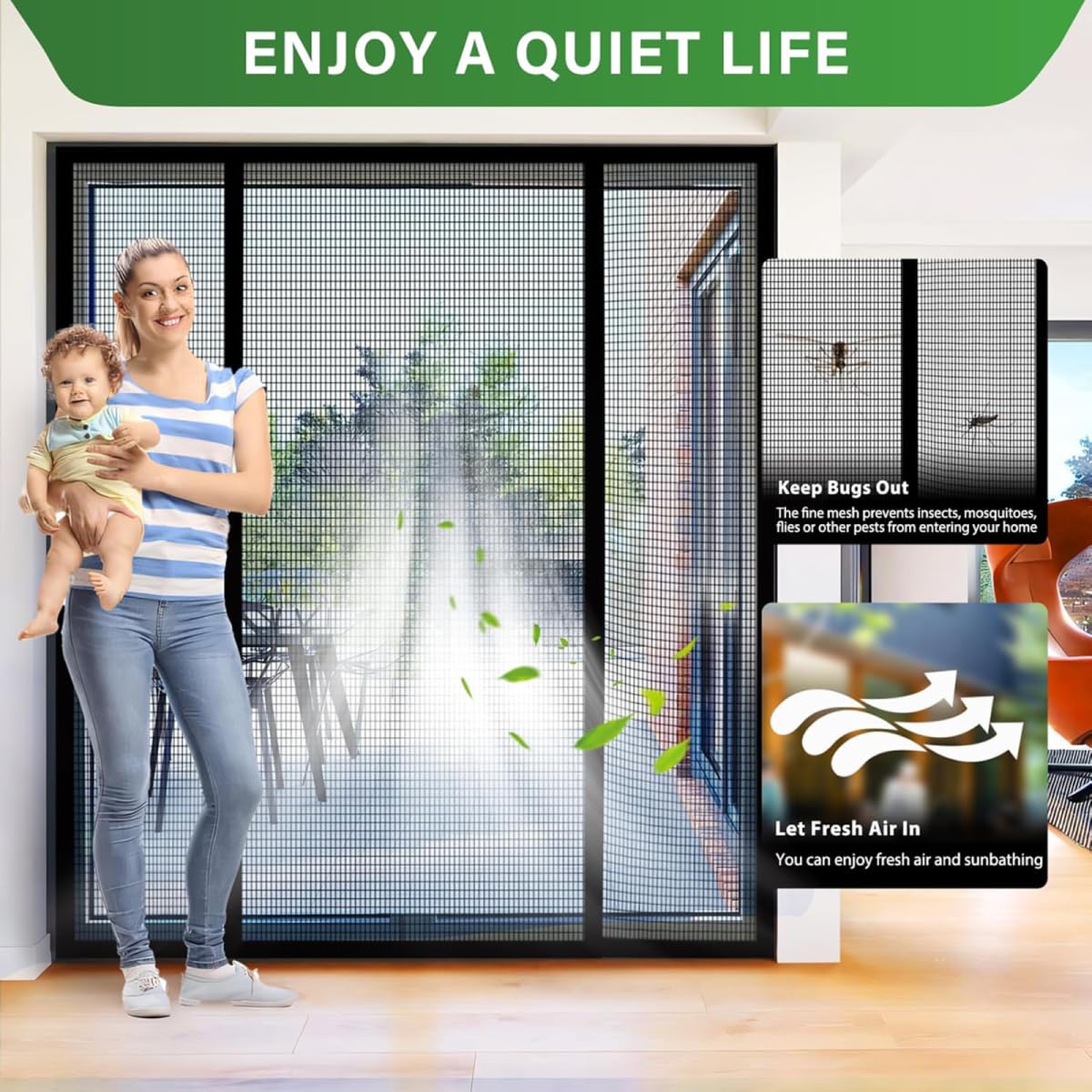 Magnet Fliegengitter Tür 180x270cm Schwarz - Insektenschutzgitter für Küche,Wohnzimmer,Schlafzimmer,Ohne Bohren