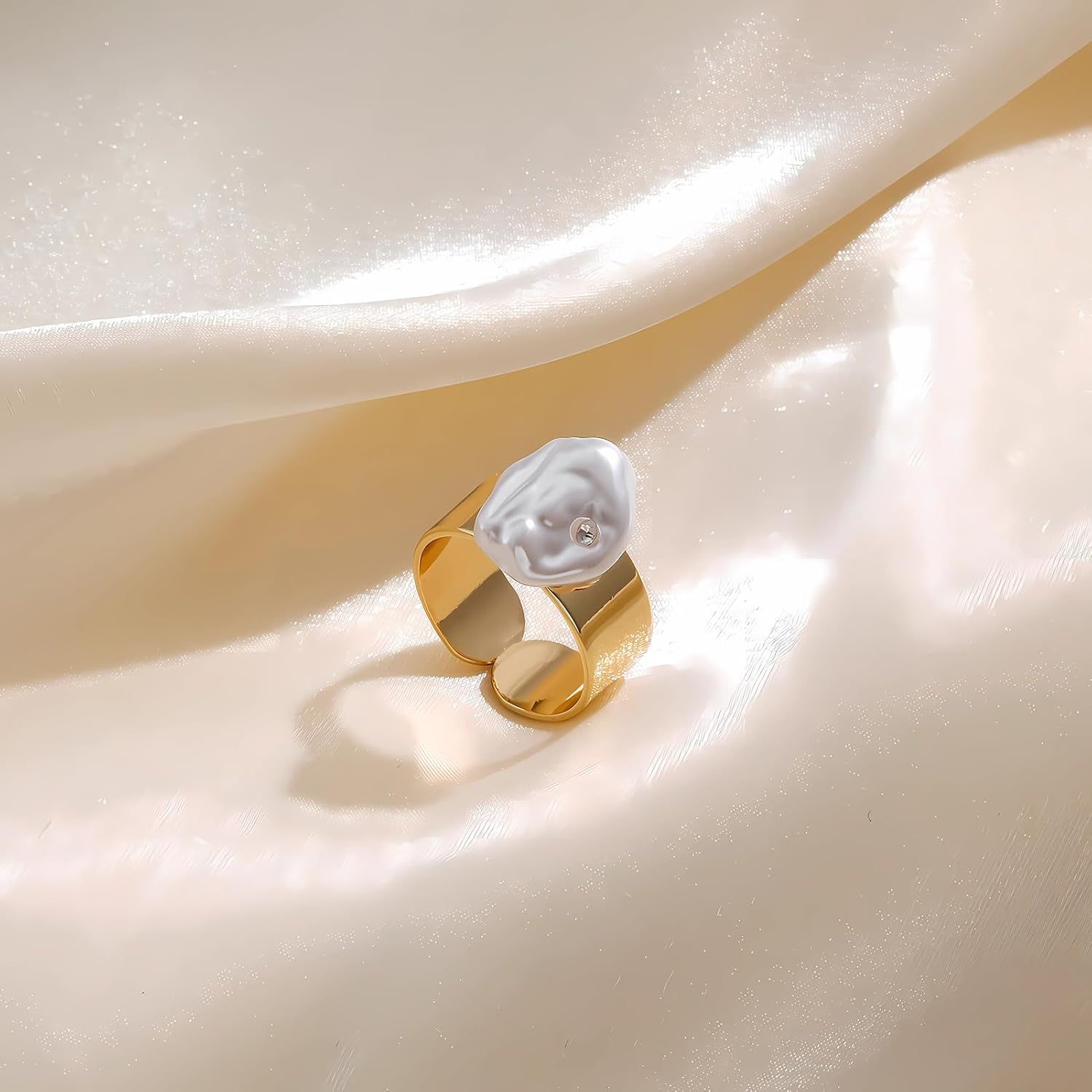 Baroque Pearls Open Ring Christmas Jewelry Gifts for Women, Gold - Image 6