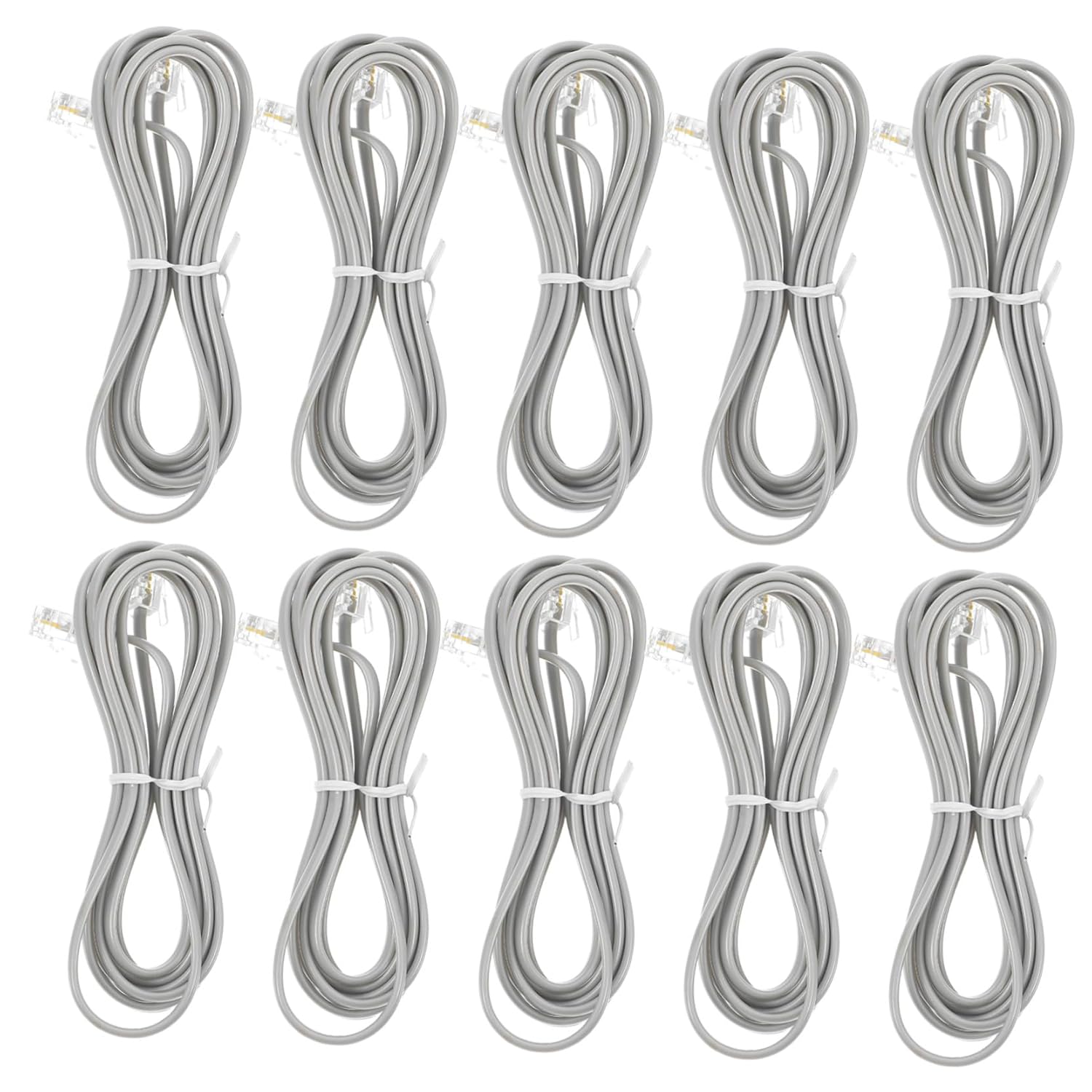 10pcs PC Telephone Line Extension Cord Silver Gray with Pure Copper Conductors PVC Phone Cord Connector for Office Hotel Fax Answering Machine