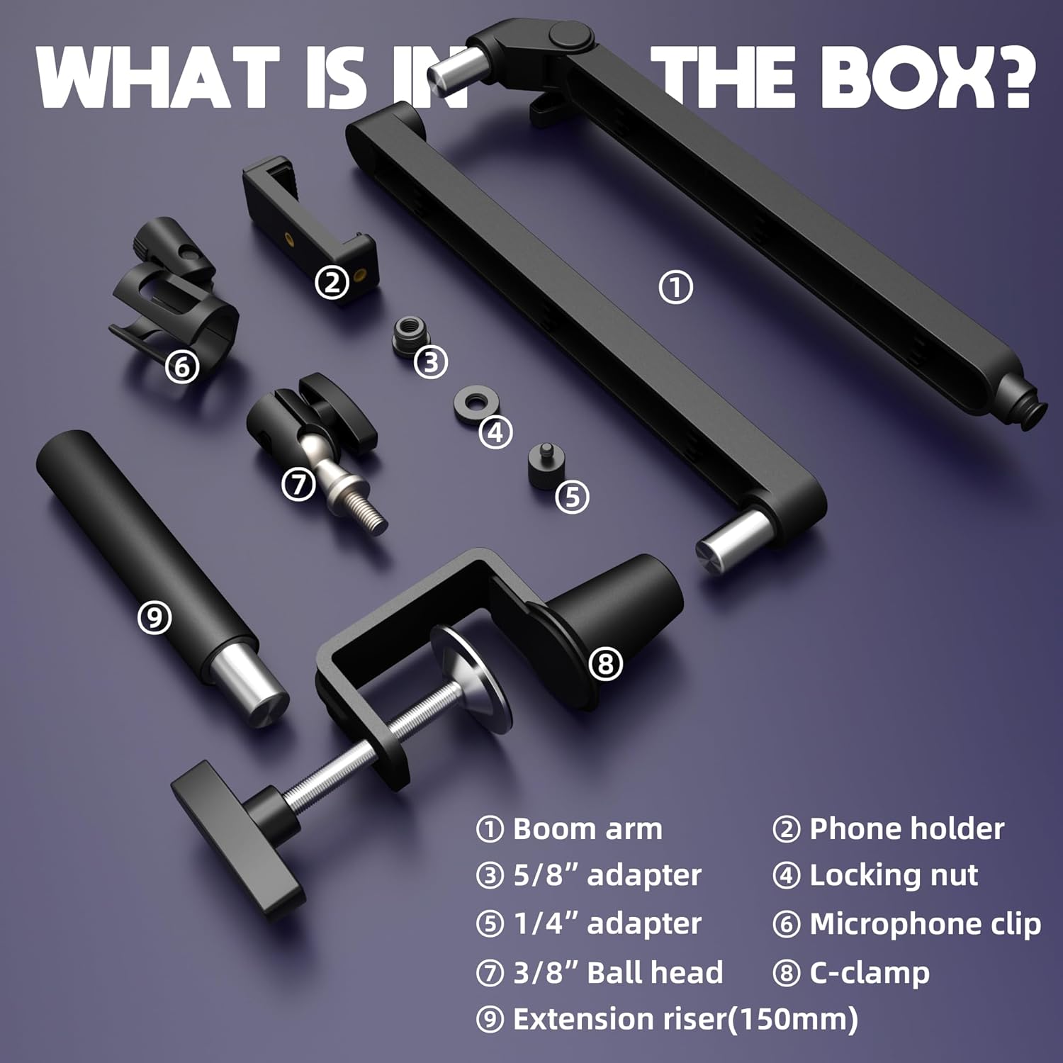 Microphone Boom Arm, Low Profile Mic Arm with 360° Rotation, Cable Management, Extended Riser, Mic Clip, Microphone Stand for Blue Yeti HyperX QuadCast Shure Elago, Black