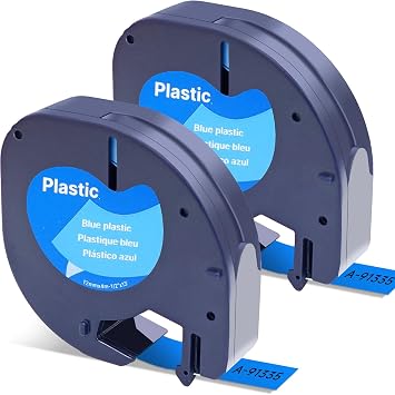 Compatible with Dymo Letratag Refills 91335 Labeling Tape Cassettes Plastic Black on Blue,1/2 Inch X 13Feet 12mmx4m,2Pack