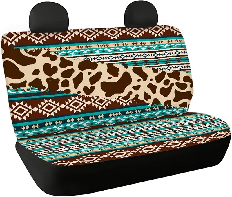Capa para Banco Traseiro de Carro com Estampa Geométrica Aztec Cow Print Binienty, Poliéster Elástico, 2 Peças