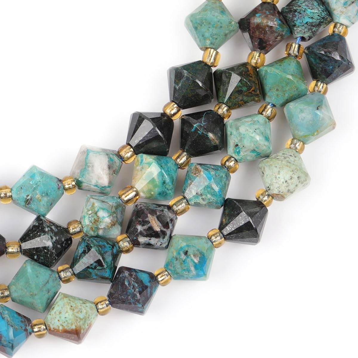 JOE FOREMAN 40Pcs 8mm AAA Grade Faceted Bipyramid Bicone Green Natural Chrysocolla Jasper Stone Gemstone Spacer Beads for Jewelry Making Bracelet