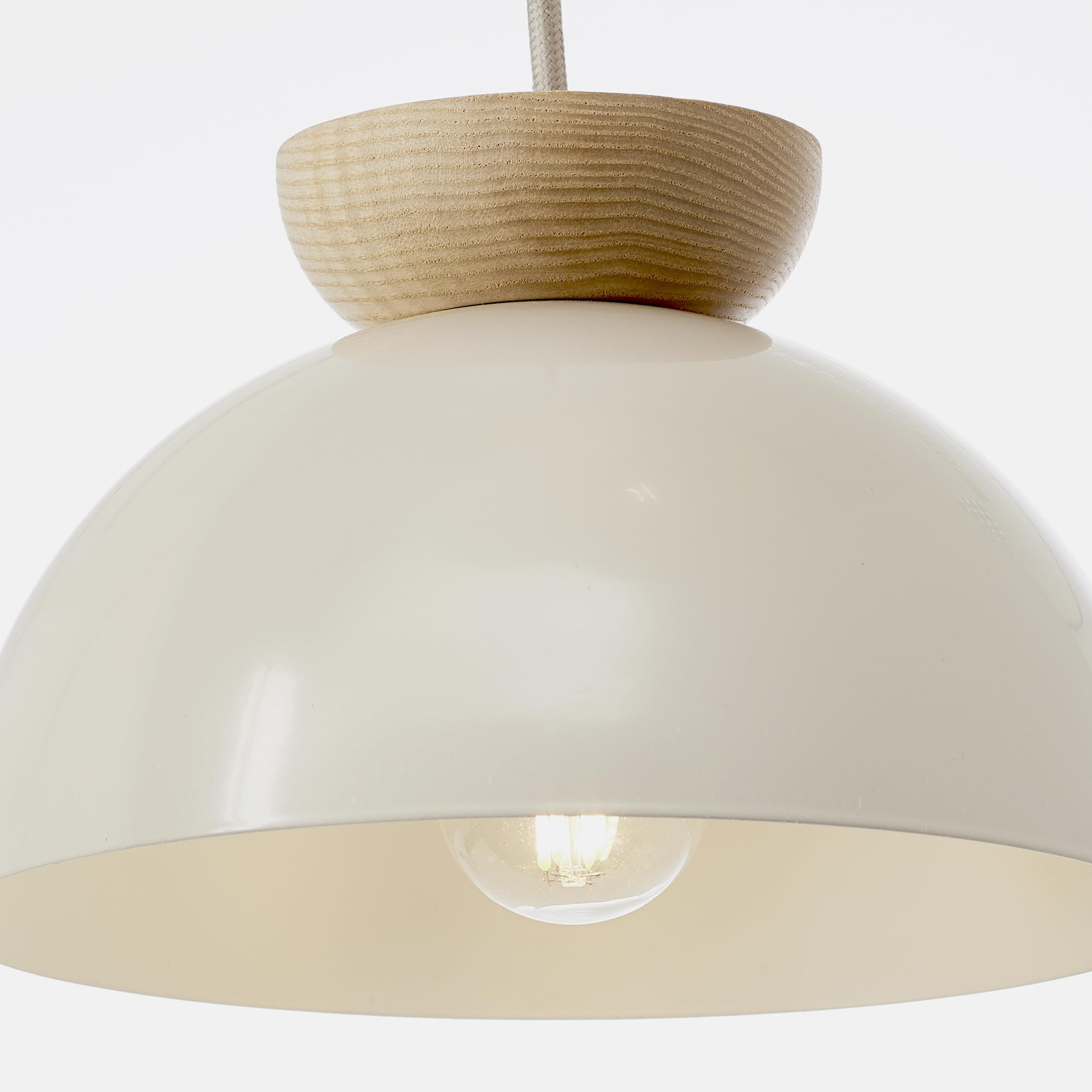 Lightbox Lampada a sospensione a fungo cavo accorciabile e accenti in legno | 1,66 m di altezza, Ø 45 cm | lampada a sospensione rotonda | attacco E27 | lampada da corridoio o galleria in metallo