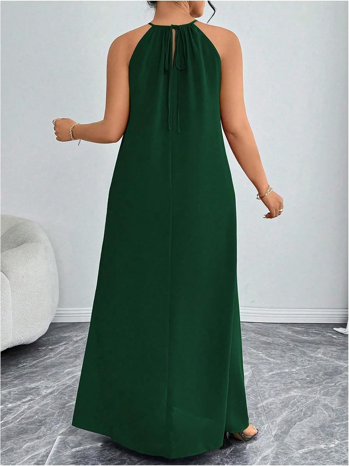 Women's Plus Size Halter Maxi Dress Cut Out Sleeveless Summer Vacation Flowy Dresses - Image 2