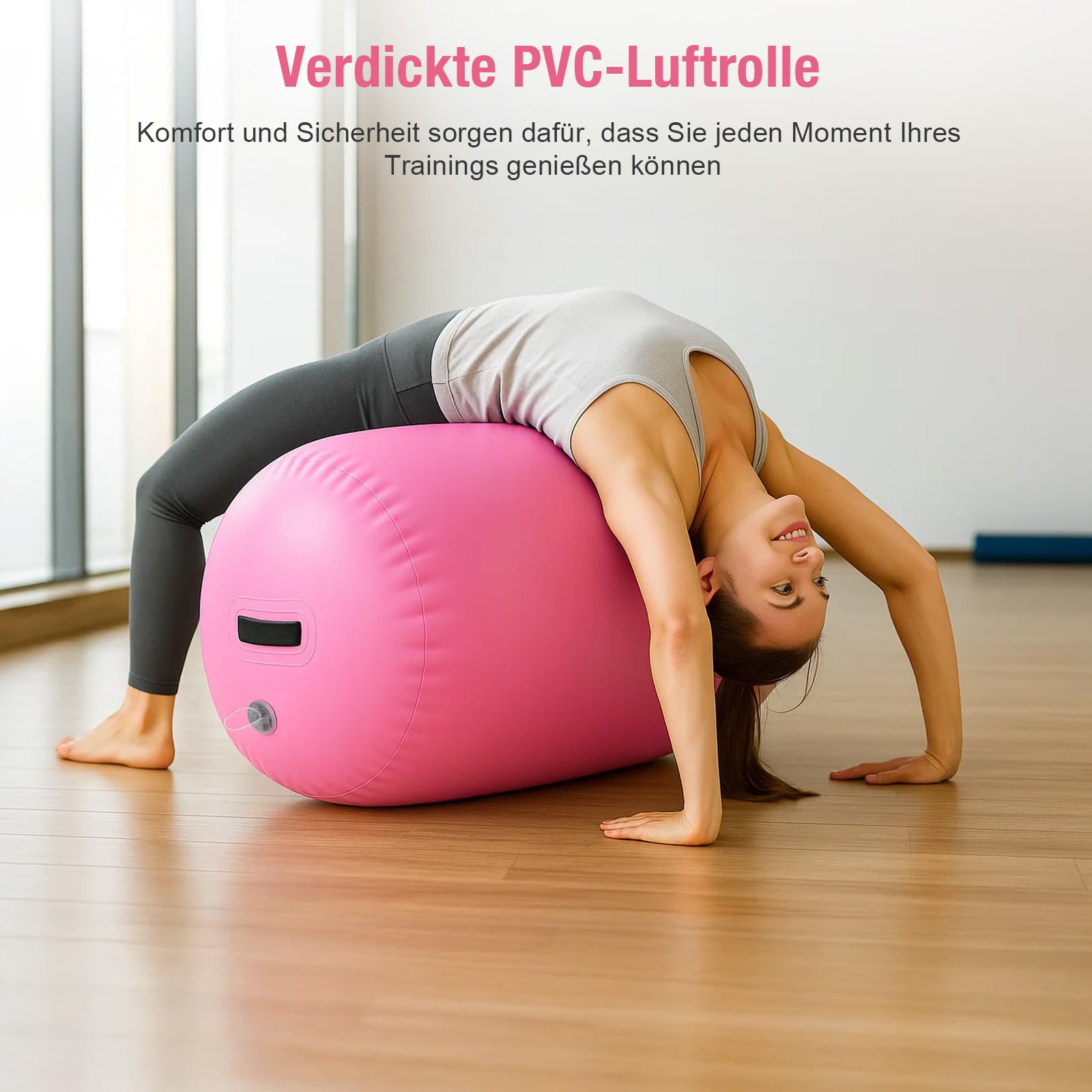 Airtrack Tumbling Rolle Aufblasbar – Air Roller Turnmatte aus PVC mit Pumpe, Gymnastik Matte für Turnen, Yoga, Fitness, Hohe Elastizität, Robust & Tragbar für Indoor & Outdoor