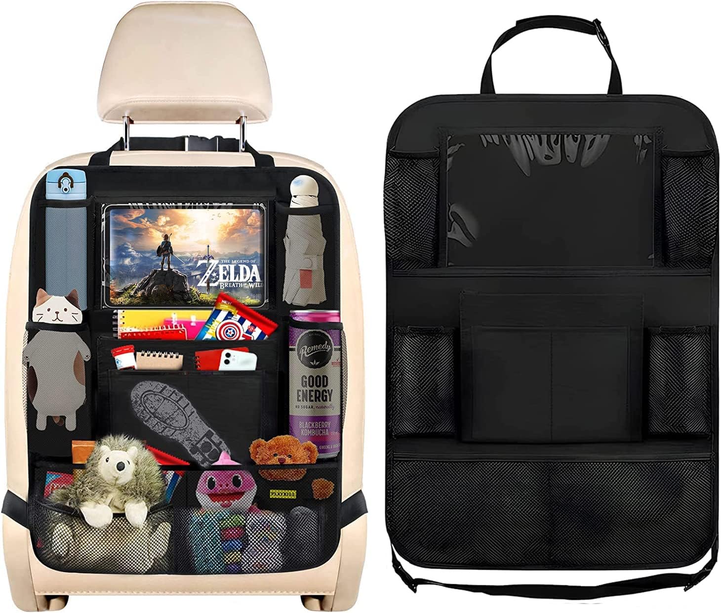 Organizer Sedile Auto Accessori da Viaggio per Bambini-Protezione Sedili Auto Bambini,Organizer Sedile Posteriore Dell'auto,Impermeabile Organizzatore Auto con Molto Spazio di Archiviazione(2 pieces) - Immagine 1