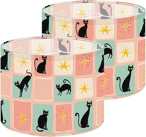 Miniatura 25 de Drum Lampshade Mid Century Black Cat Starry Lights Retro Style Medium Lamp Shade Replacement Linen Fabric Lampshades for Bedside Table Lamp Floor