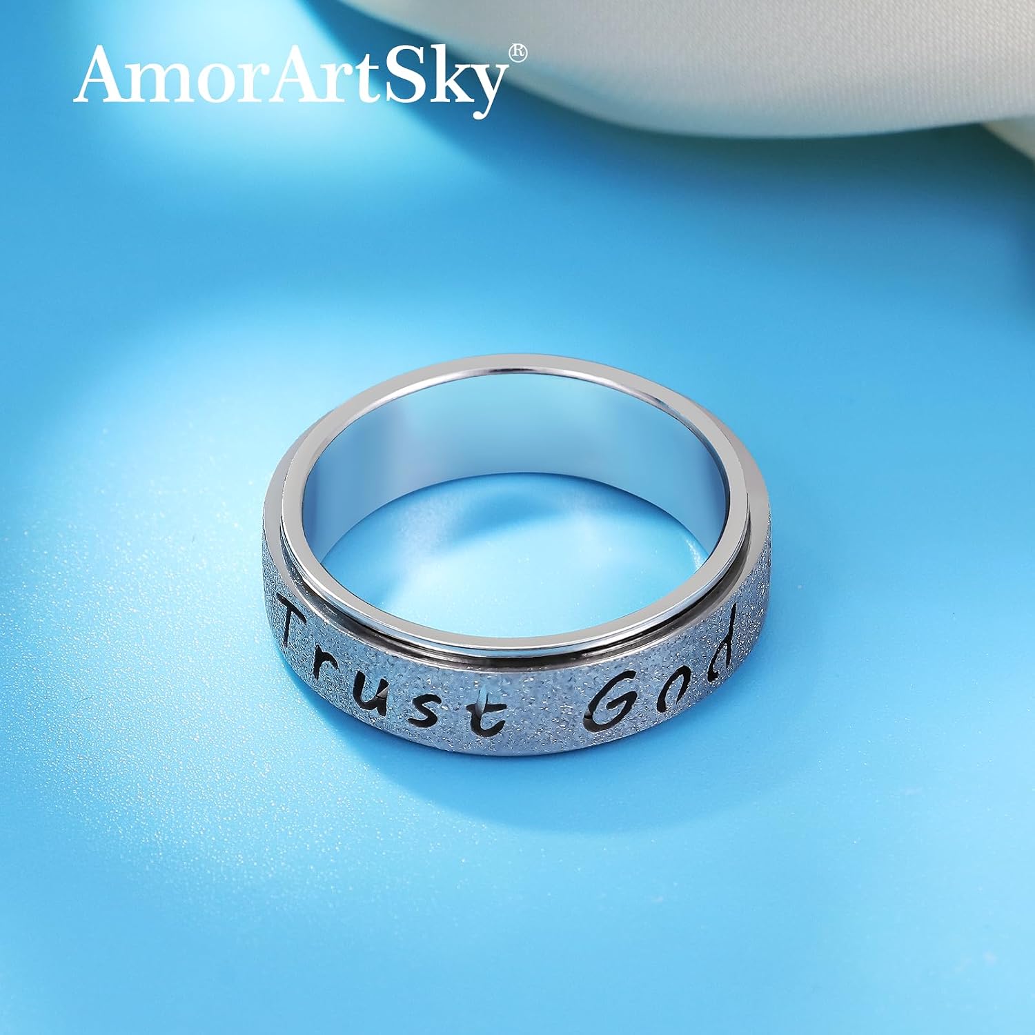 AmorArtSky Trust God Fidget Spinner Ring for Women & Men - Anxiety Relief 18K Gold Plated Stainless Steel, Hypoallergenic Fidget Gift for Her,Size 6/7/8/9/10