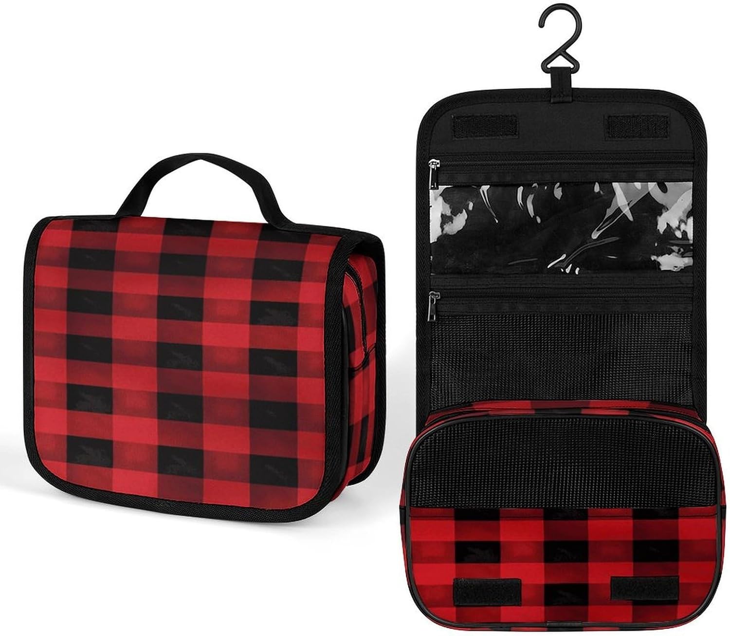 Red Black Buffalo Check Plaid Pattern Wash Bag Portable Makeup Pouch
