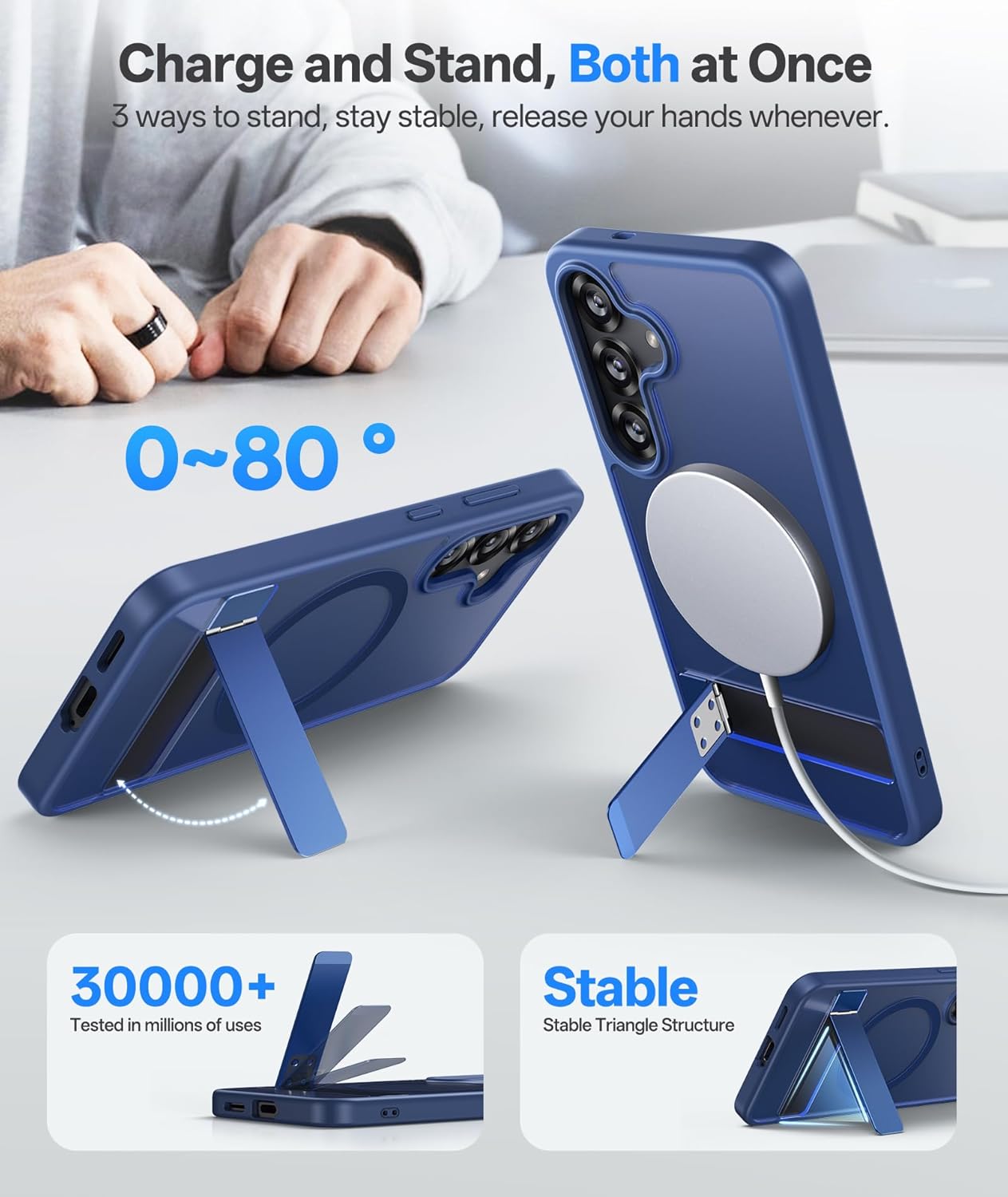 Vihibii for Samsung Galaxy S25 Magnetic Case with Stand, [Compatible with MagSafe], Drop Protection Rugged Shockproof Back & Translucent Matte Slim Phone Case for Samsung S25 6.2" 2025, Dark Blue - Image 3