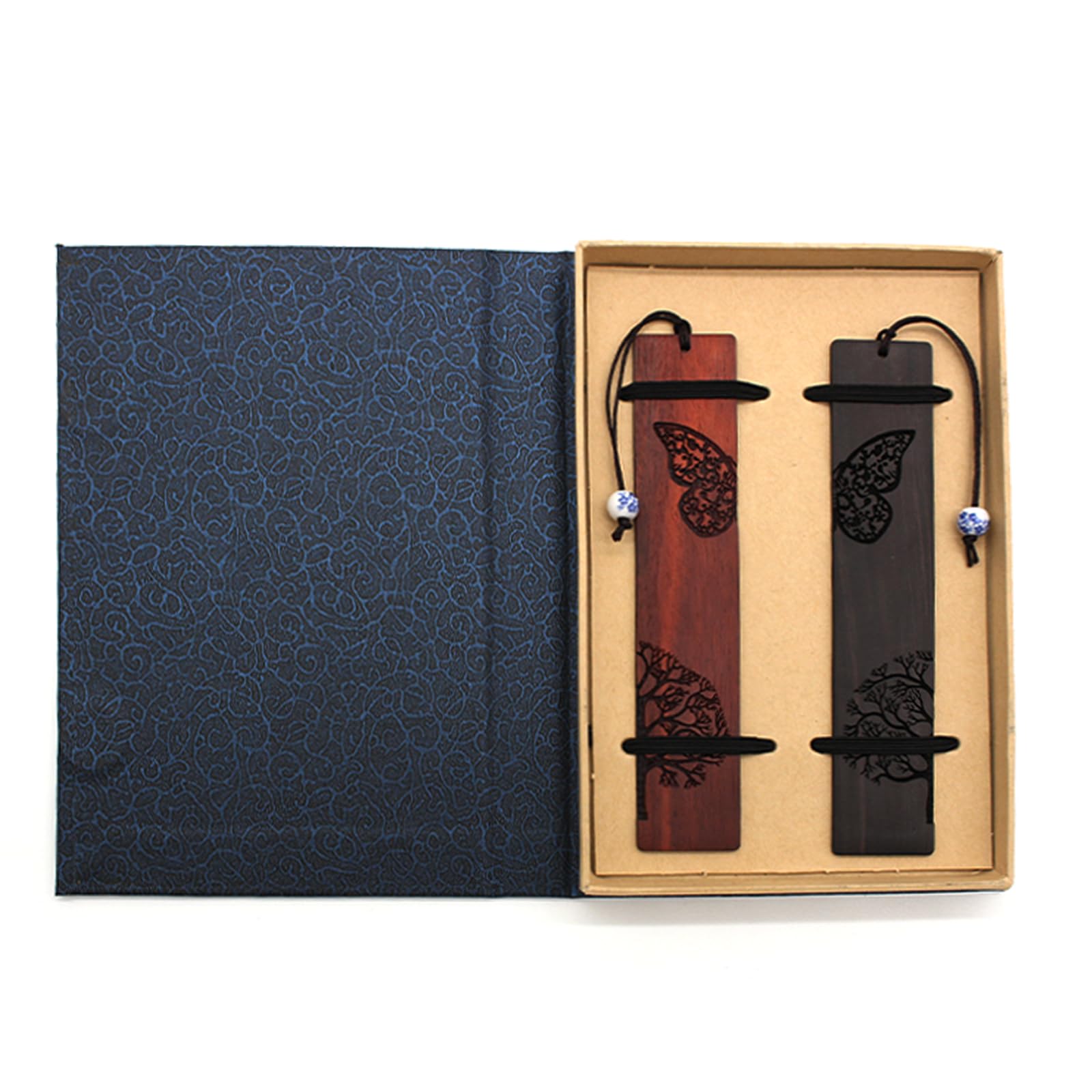 JDBlissful 2 Piezas Marcapáginas de madera para amantes de los libros, De Marcapáginas De Madera Hechas A Mano, Mariposas + áRboles, Adecuado Como Un Regalo para Profesores, Estudiantes (Negro + Rojo)