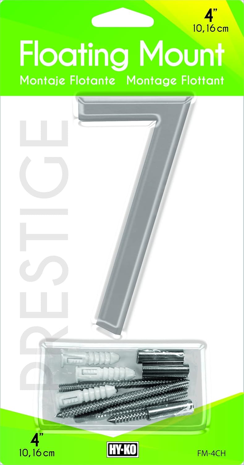 HY-KO Products FM-4CH/9 4 Inch Chrome Floating Mount House Number 9 (Nine), Silver