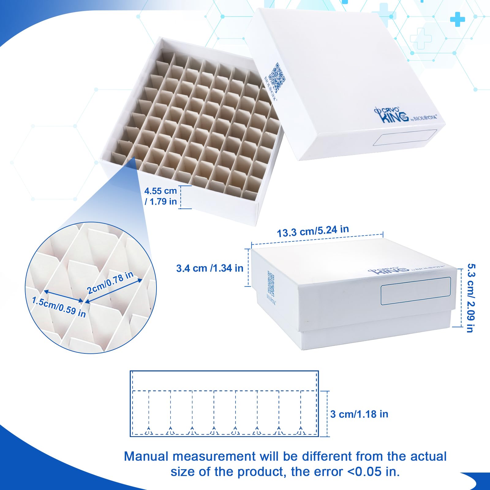 81-Well-Kryo-Boxen, 5,1 cm Höhe, 20 Stück | Robuste Kryobox aus Karton, stabil von -196 °C bis 121 °C, herausnehmbare Trennwand, für Labor-Kryovialaufbewahrung