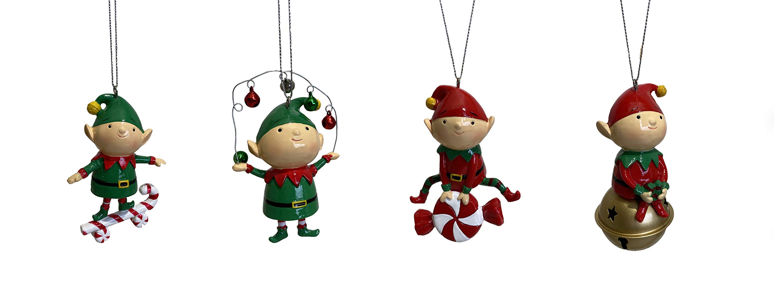 Peppermint Elves Assorted Hanging Ornaments - Set of 4