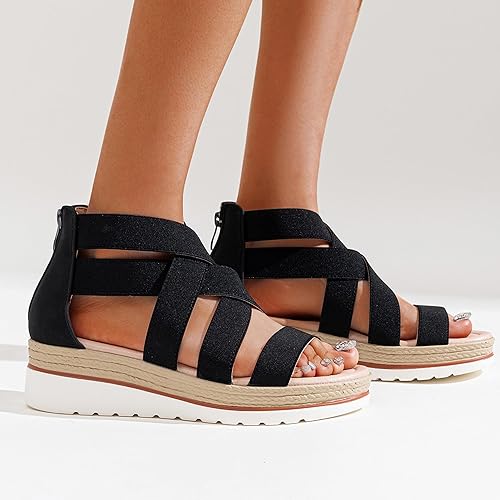 Miniatura 6 de Jeossy Sandalias de plataforma 866 para mujer, sandalias de cuña, sandalias de tiras, sandalias de verano para mujer con cremallera