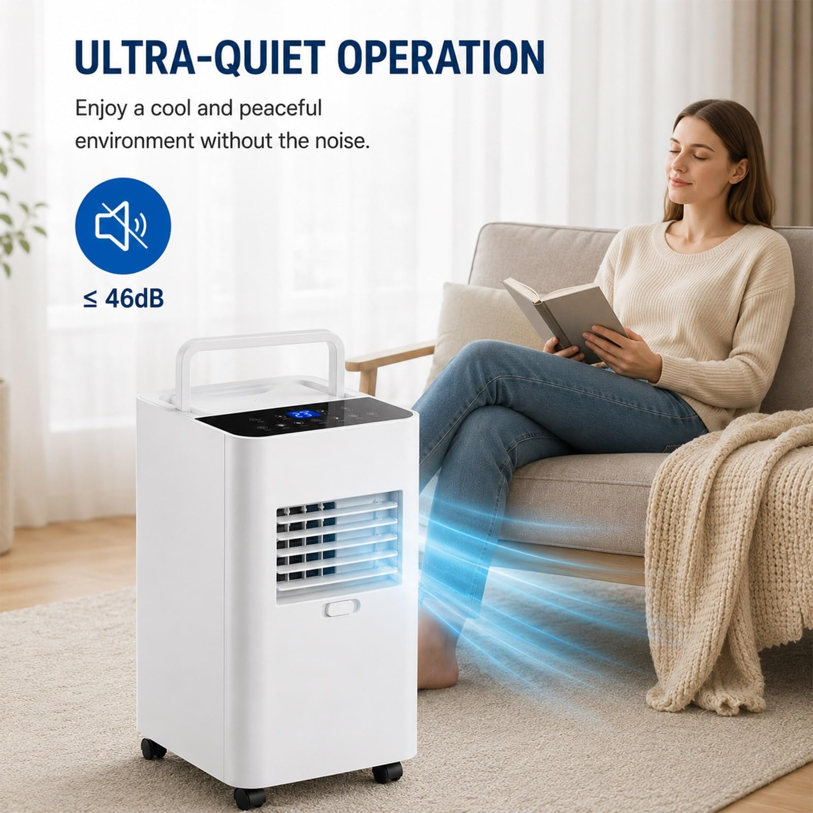 Aire Acondicionado Portatil, Refrigeración, Ventilador y Deshumidificación | Air Conditioner Silencioso con Tubo Exterior 24h Timer para Dormitorios, Oficinas y Salones, No Necesita Agregar Agua