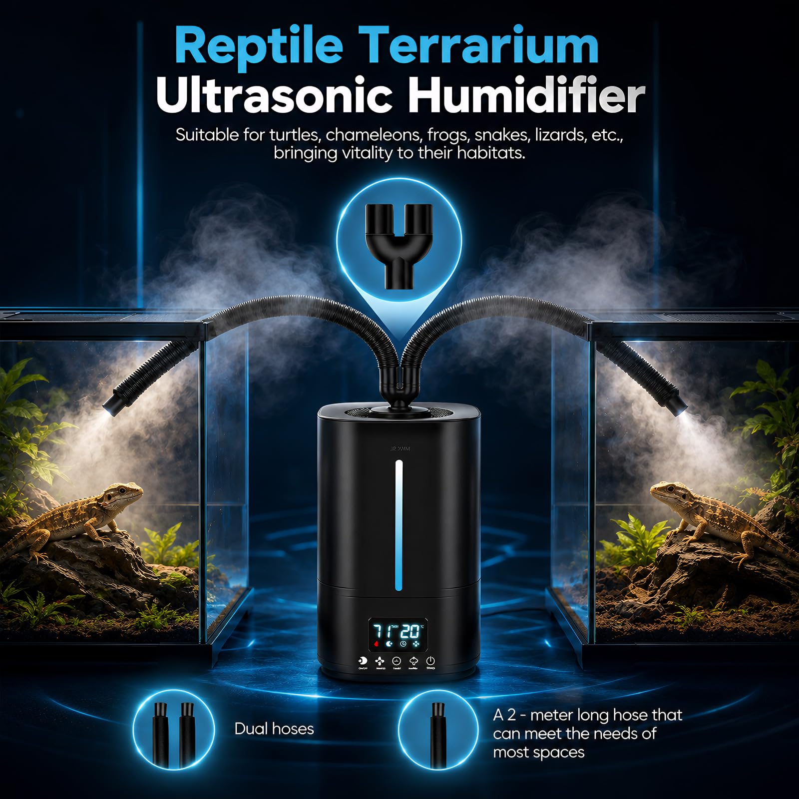 Humidificador para reptiles y plantas, humidificador de terrario de 5 litros con mando a distancia, temporizador y modo de sueño, salida de niebla de 3 niveles, humidificador de relleno superior para