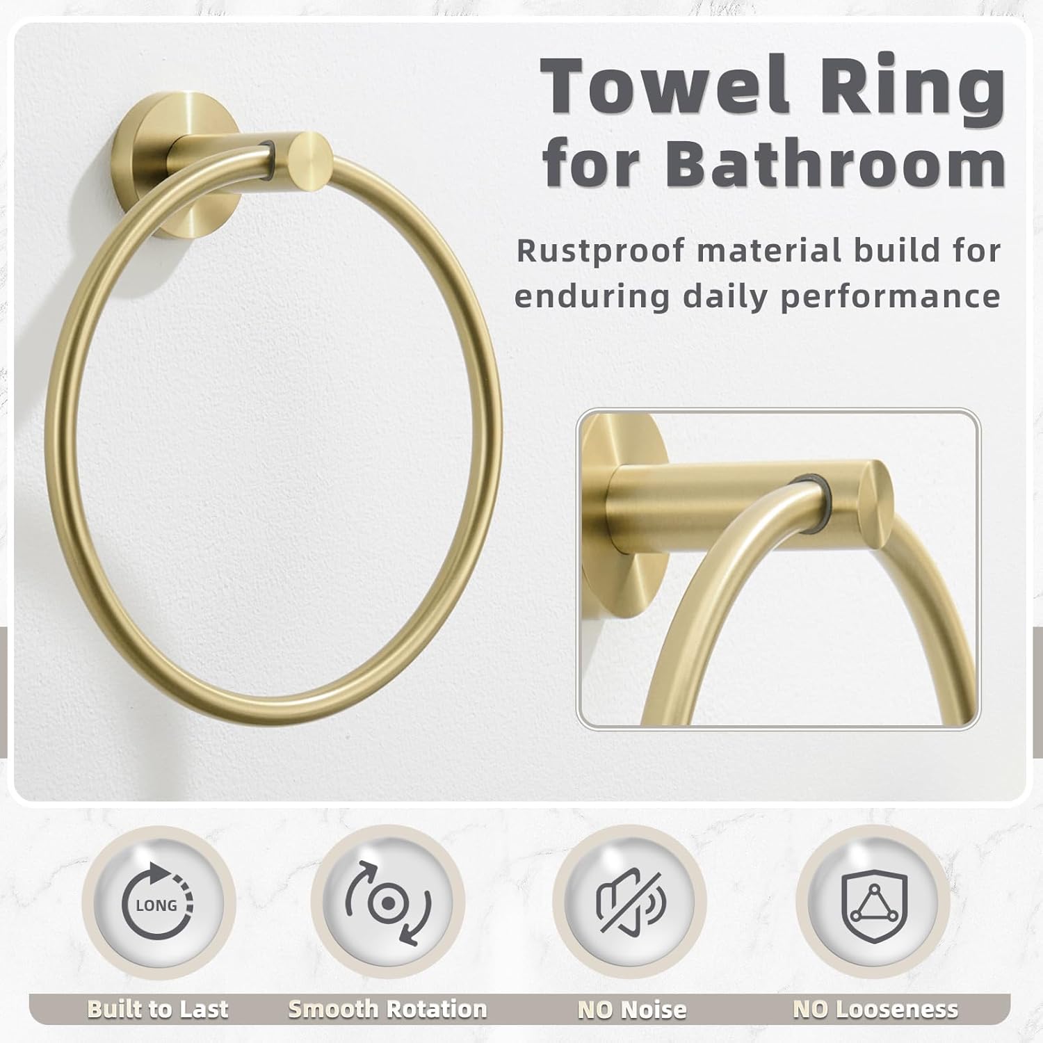 APLusee Brushed Gold 304 Stainless Steel Toilet Paper Holder, Towel Hook, Towel Ring Bundle, Wall Mounted