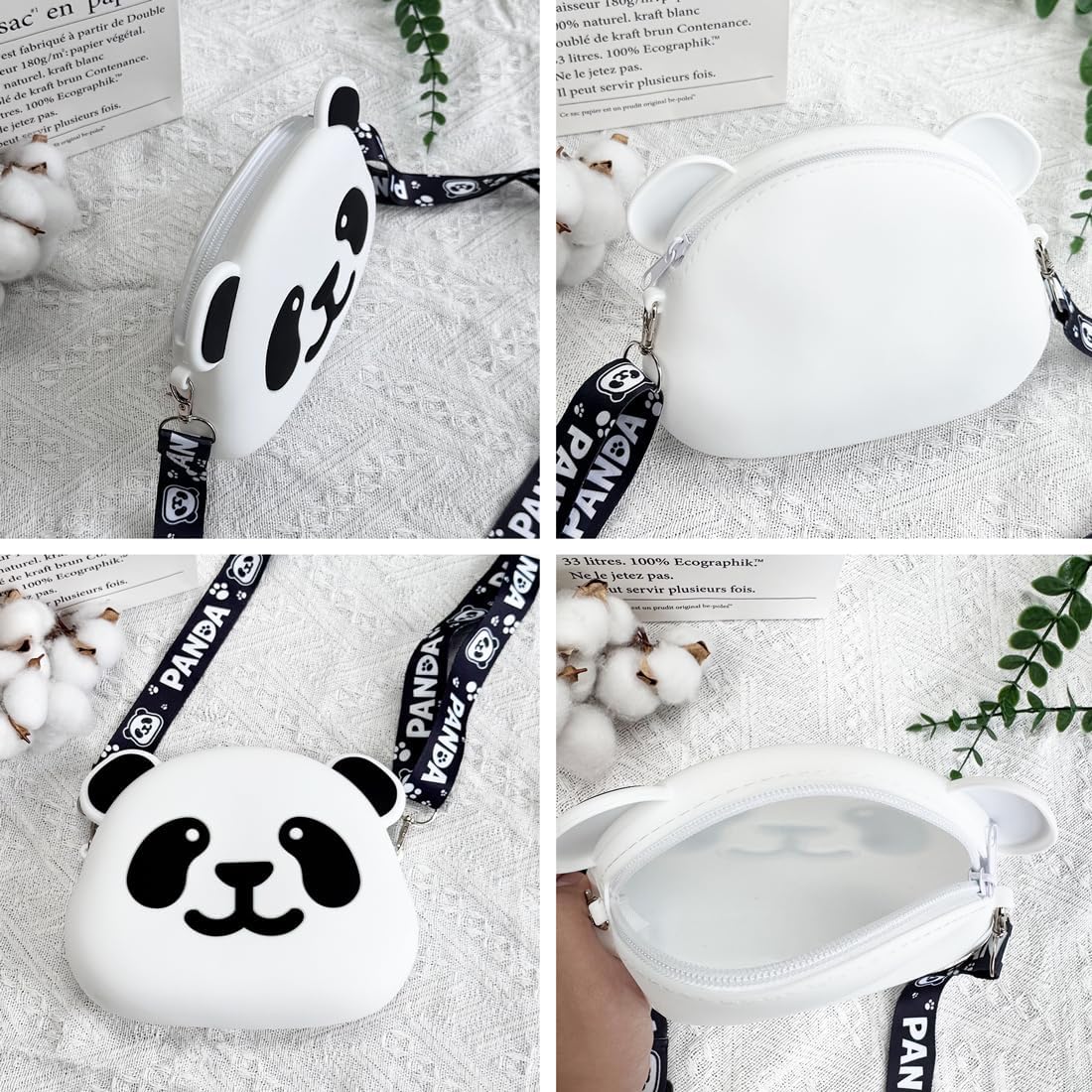 Cute Panda Silicone Crossbody Purse Small Satchel Shoulder Bag Handbag Purse for Women Mini Bag for 3 4 5 6 7 8 Year Old Girls Kids Toys Toddler (White Panda, big)